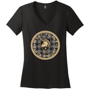 Army West Point Black Knights Plaid Badge Women's V-Neck T-Shirt