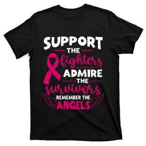 Angel Wing Pink Support The Fighters Breast Cancer Awareness T-Shirt