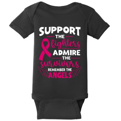 Angel Wing Pink Support The Fighters Breast Cancer Awareness Baby Bodysuit