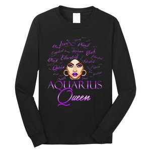 Aquarius Wo Purple Afro Queen Black Zodiac Birthday Long Sleeve Shirt