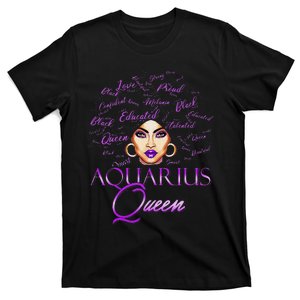 Aquarius Wo Purple Afro Queen Black Zodiac Birthday T-Shirt