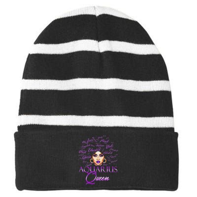 Aquarius Wo Purple Afro Queen Black Zodiac Birthday Striped Beanie with Solid Band