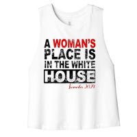 A Womans Place Is In The White House Kamala Harris Women's Racerback Cropped Tank