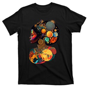 Afro Woman Portrait Galactic Beauty Pride Melanin Queen T-Shirt