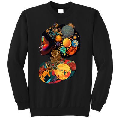 Afro Woman Portrait Galactic Beauty Pride Melanin Queen Tall Sweatshirt