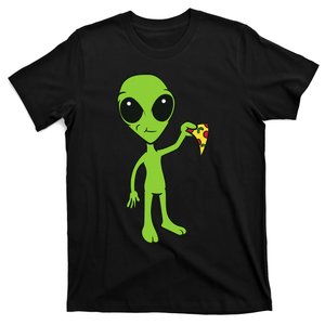 Alien With Pizza Slice Ufo Cute Alien Eating Pizza T-Shirt