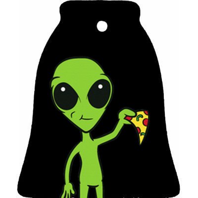 Alien With Pizza Slice Ufo Cute Alien Eating Pizza Ceramic Bell Ornament