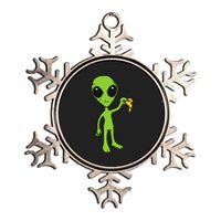 Alien With Pizza Slice Ufo Cute Alien Eating Pizza Metallic Star Ornament