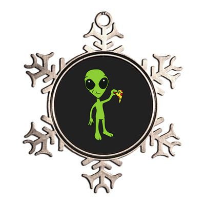 Alien With Pizza Slice Ufo Cute Alien Eating Pizza Metallic Star Ornament