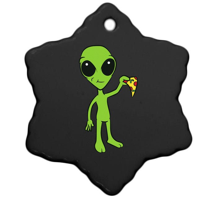 Alien With Pizza Slice Ufo Cute Alien Eating Pizza Ceramic Star Ornament