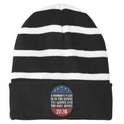 A Womans Place Is In The House The Senate The Oval Office Striped Beanie with Solid Band