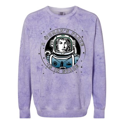 A Woman's Place Is In Space Colorblast Crewneck Sweatshirt