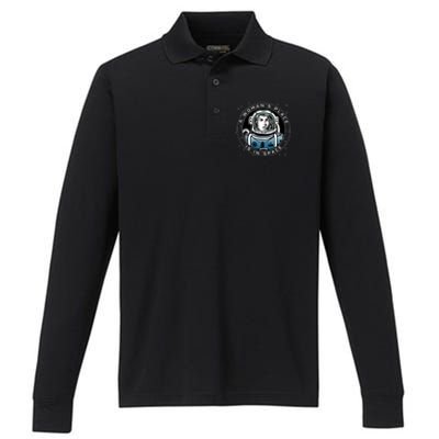 A Woman's Place Is In Space Performance Long Sleeve Polo