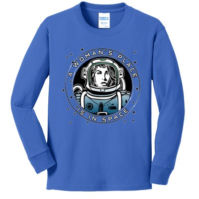 A Woman's Place Is In Space Kids Long Sleeve Shirt