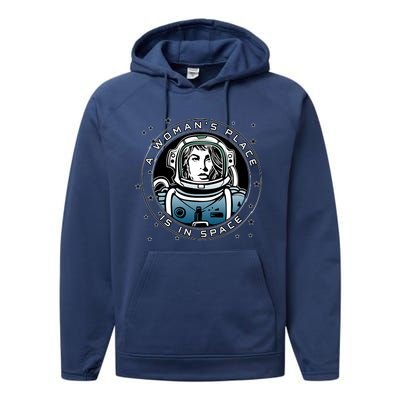 A Woman's Place Is In Space Performance Fleece Hoodie