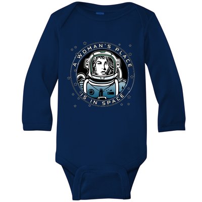 A Woman's Place Is In Space Baby Long Sleeve Bodysuit