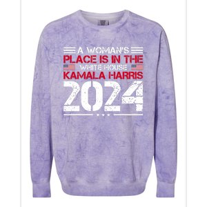 A WomanS Place Is In The White House Kamala Harris 2024 Colorblast Crewneck Sweatshirt