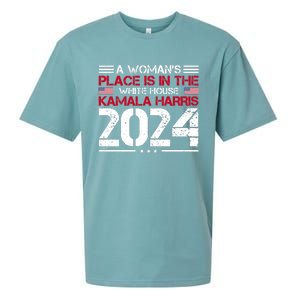 A WomanS Place Is In The White House Kamala Harris 2024 Sueded Cloud Jersey T-Shirt