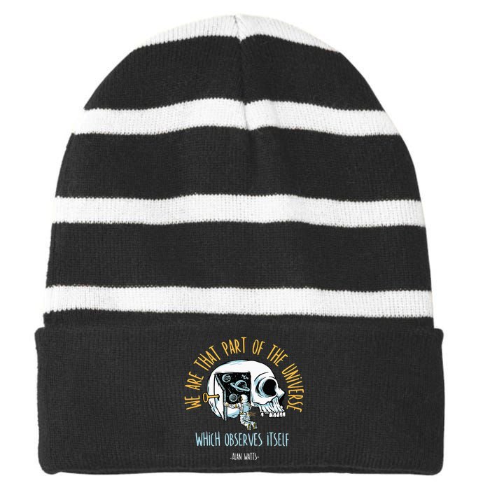 Alan Watts Quote Philosophy Spiritual Gift Universe Striped Beanie with Solid Band