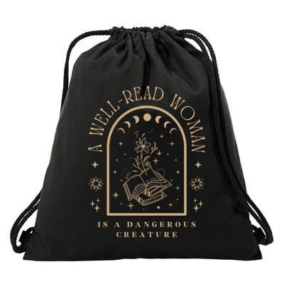 A Well Read Is A Dangerous Creature Bookish Librarian Gift Drawstring Bag
