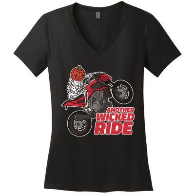 Another Wicked Ride Pumpkin Women's V-Neck T-Shirt