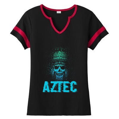 Aztec Warrior Skull Skeleton Archeology Ancient Civilization Ladies Halftime Notch Neck Tee