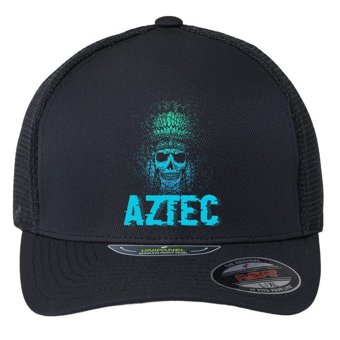 Aztec Warrior Skull Skeleton Archeology Ancient Civilization Flexfit Unipanel Trucker Cap