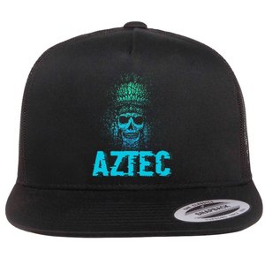 Aztec Warrior Skull Skeleton Archeology Ancient Civilization Flat Bill Trucker Hat