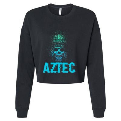 Aztec Warrior Skull Skeleton Archeology Ancient Civilization Cropped Pullover Crew