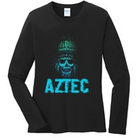 Aztec Warrior Skull Skeleton Archeology Ancient Civilization Ladies Long Sleeve Shirt