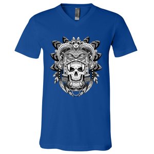 Aztec Warrior Skeleton Mexican Aztec Civilization V-Neck T-Shirt