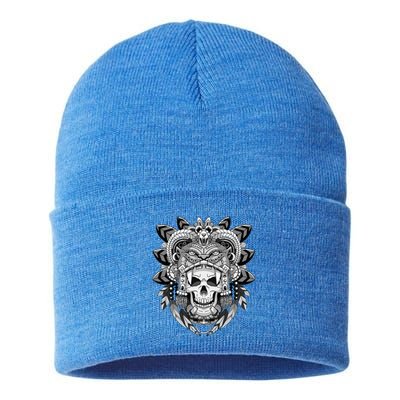 Aztec Warrior Skeleton Mexican Aztec Civilization Sustainable Knit Beanie