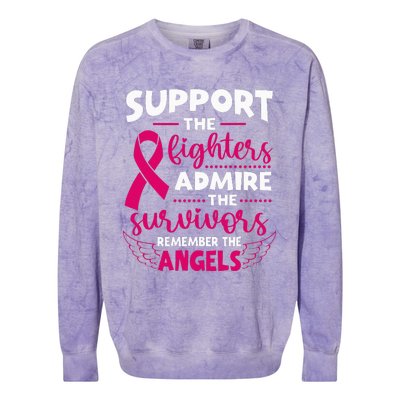 Angel Wing Support The Fighters Breast Cancer Awareness Colorblast Crewneck Sweatshirt