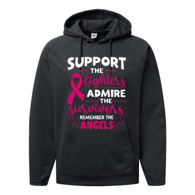 Angel Wing Support The Fighters Breast Cancer Awareness Performance Fleece Hoodie