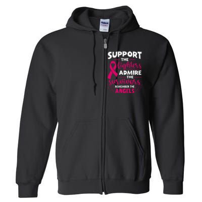 Angel Wing Support The Fighters Breast Cancer Awareness Full Zip Hoodie