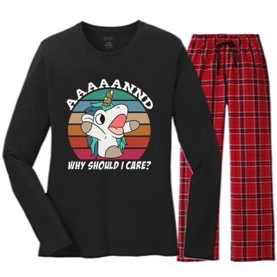 And Why Should I Care Funny Sarcastic Unicorn Women's Long Sleeve Flannel Pajama Set 