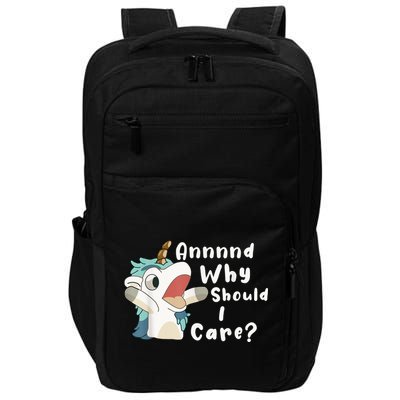 And Why Should I Care? Funny Sarcastic Unicorn Impact Tech Backpack