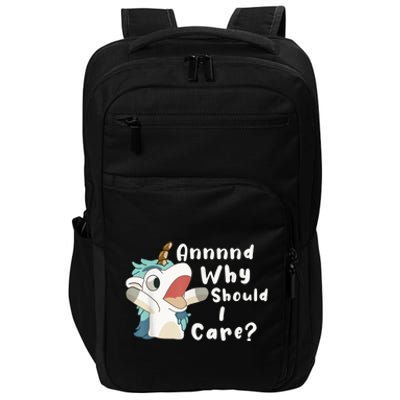 And Why Should I Care? Funny Sarcastic Unicorn Impact Tech Backpack