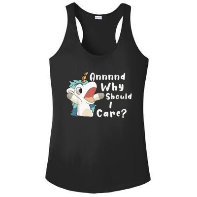 And Why Should I Care? Funny Sarcastic Unicorn Ladies PosiCharge Competitor Racerback Tank