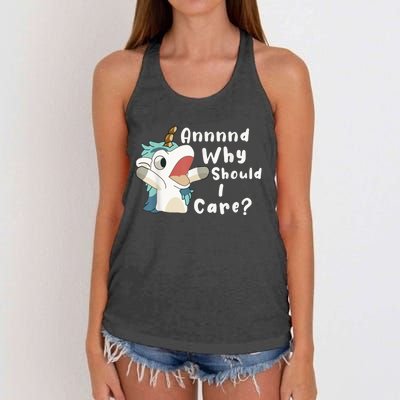 And Why Should I Care? Funny Sarcastic Unicorn Women's Knotted Racerback Tank