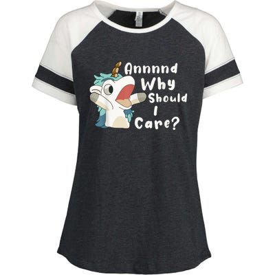 And Why Should I Care? Funny Sarcastic Unicorn Enza Ladies Jersey Colorblock Tee