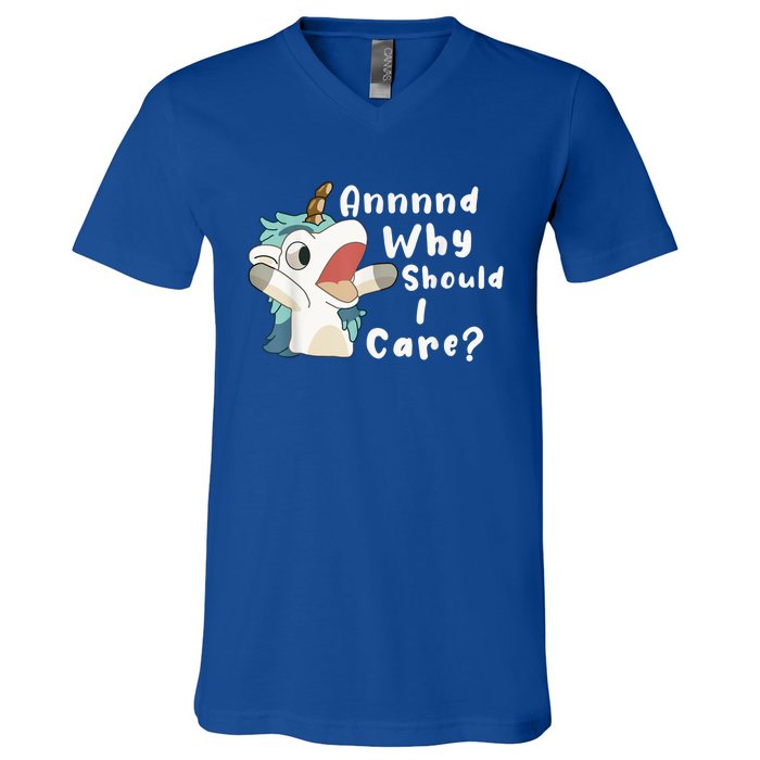 And Why Should I Care? Funny Sarcastic Unicorn V-Neck T-Shirt