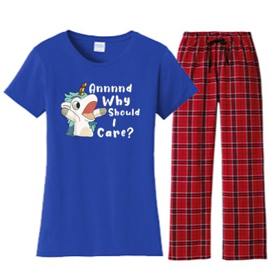 And Why Should I Care? Funny Sarcastic Unicorn Women's Flannel Pajama Set