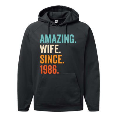 Amazing Wife Since 1986 37th Wedding Anniversary Performance Fleece Hoodie