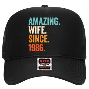 Amazing Wife Since 1986 37th Wedding Anniversary High Crown Mesh Back Trucker Hat