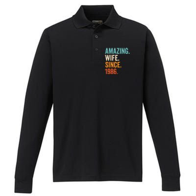 Amazing Wife Since 1986 37th Wedding Anniversary Performance Long Sleeve Polo