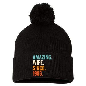 Amazing Wife Since 1986 37th Wedding Anniversary Pom Pom 12in Knit Beanie