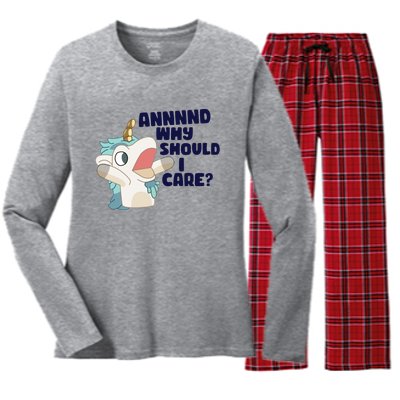 And Why Should I Care Funny Unicorn Women's Long Sleeve Flannel Pajama Set 