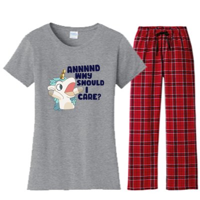 And Why Should I Care Funny Unicorn Women's Flannel Pajama Set