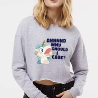 And Why Should I Care Funny Unicorn Cropped Pullover Crew